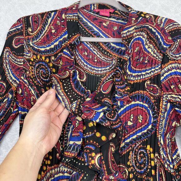 Vtg Y2K Pleated Ruffle Top Womens Large Paisley Boho Whimsigoth Dark Fairy 2000s - Picture 4 of 11
